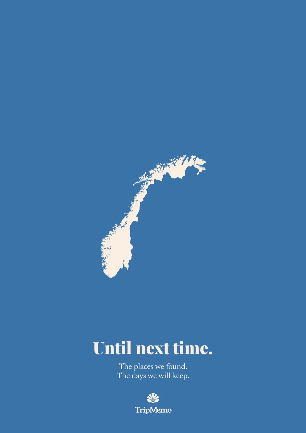 Back of the Oslo photo book: an outline of Norway above the words "Until next time." and the TripMemo mark