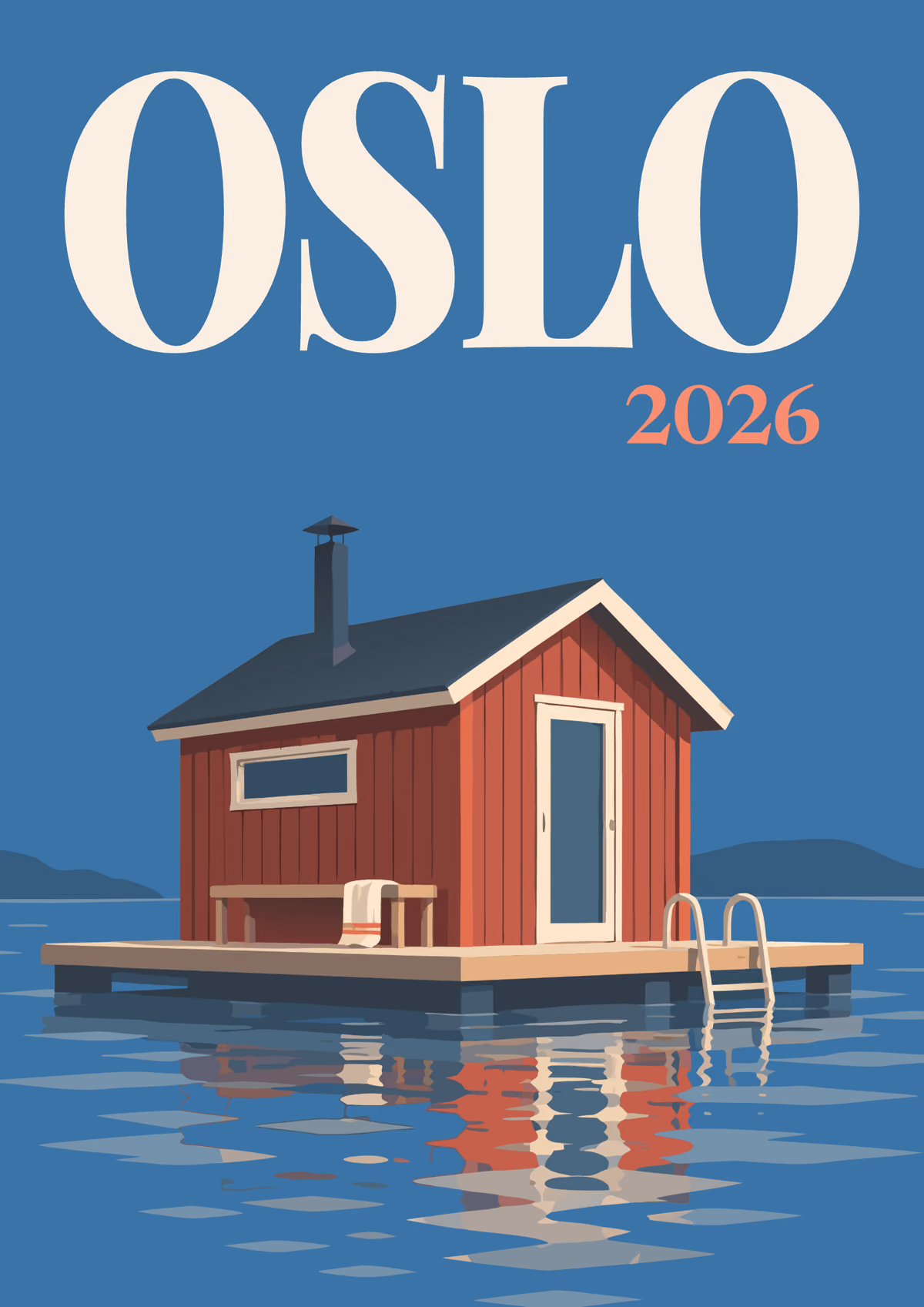 Oslo illustrated travel photo book cover with the floating sauna artwork