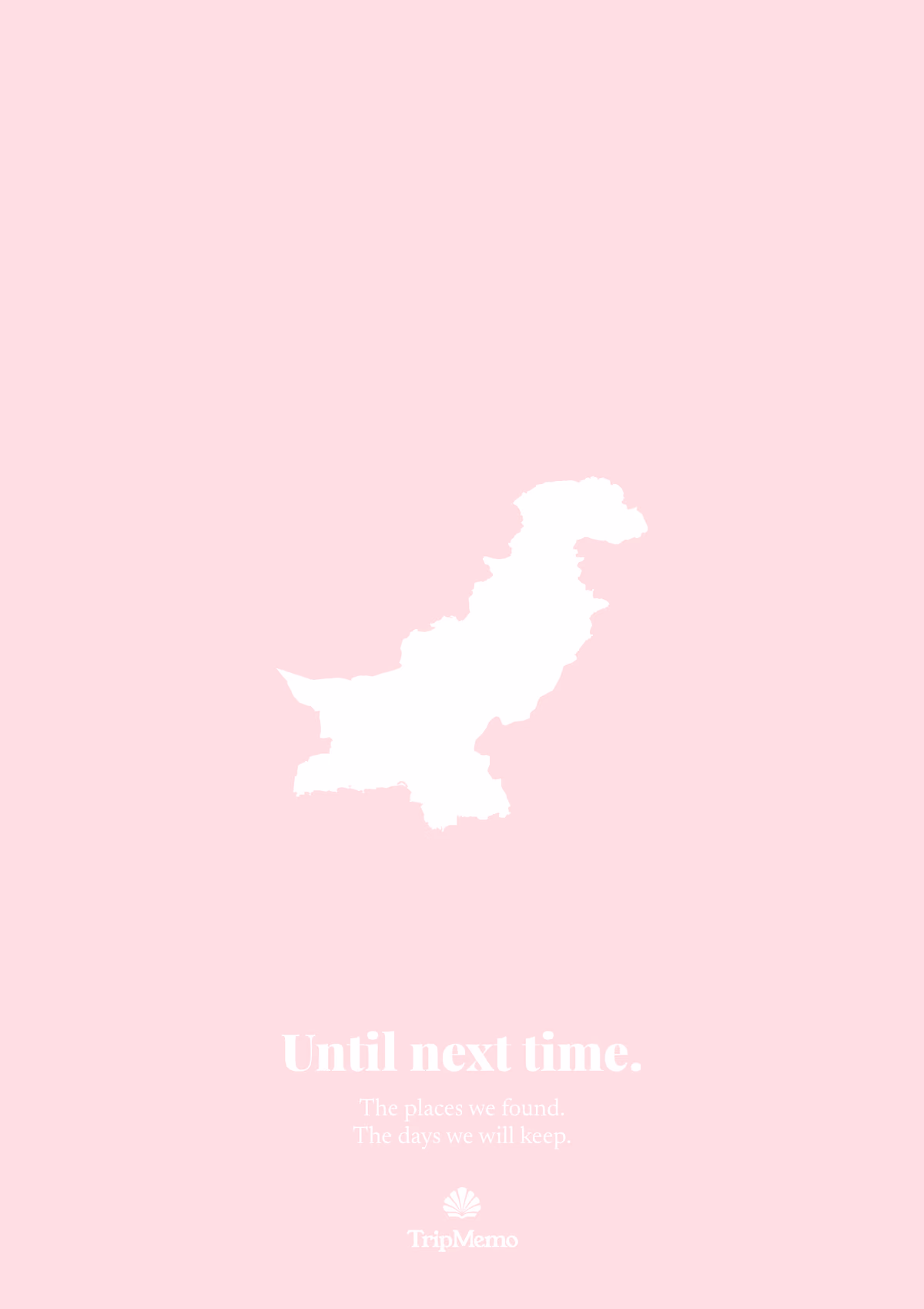 Back of the Pakistan photo book: an outline of Pakistan above the words "Until next time." and the TripMemo mark