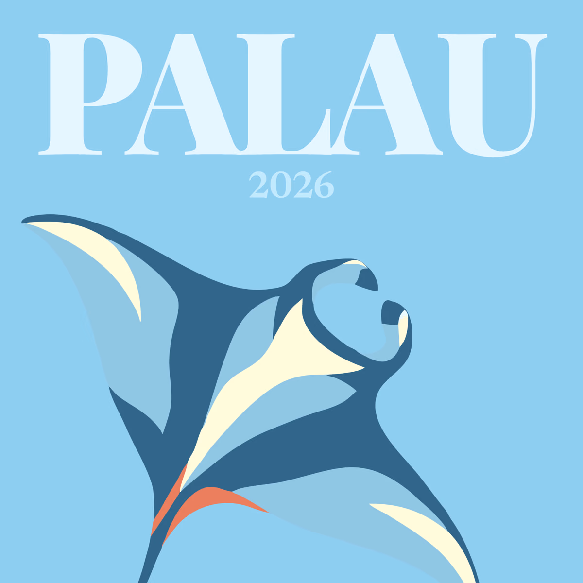 Palau illustrated square photo book cover with a manta ray on pale blue