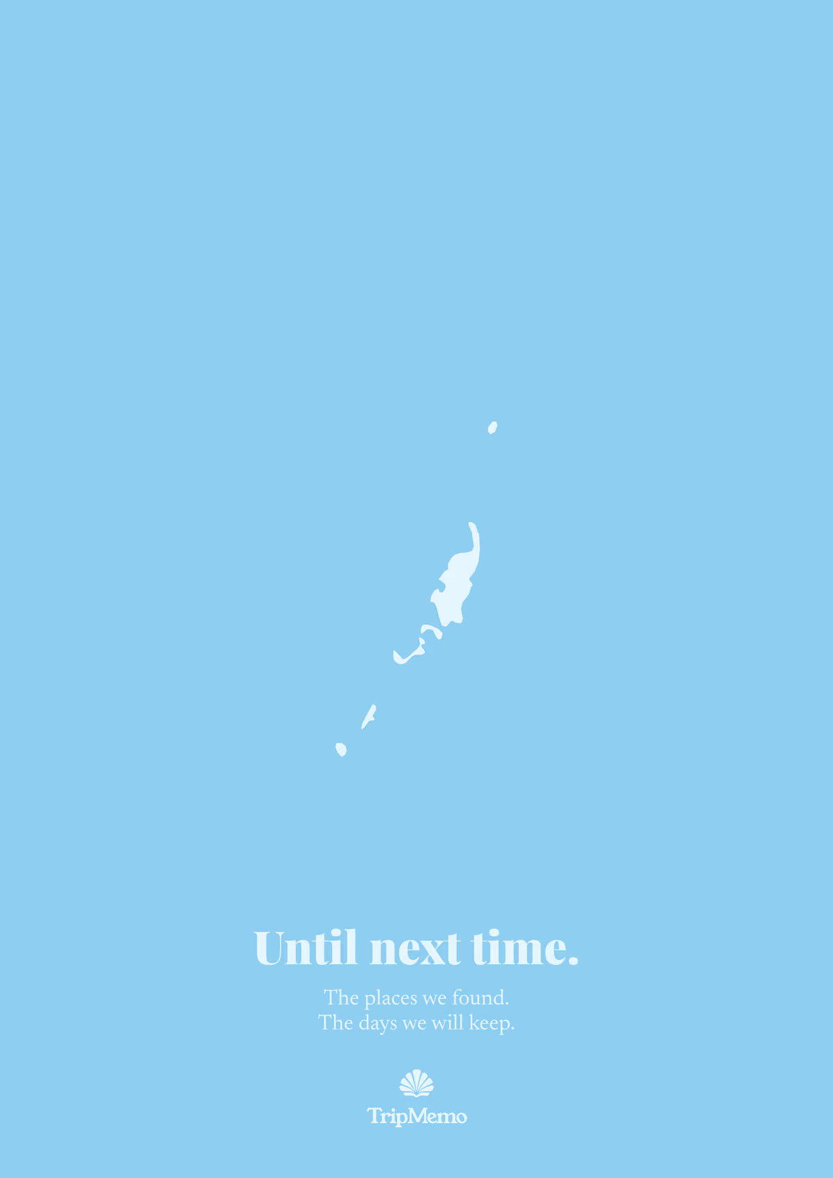 Back of the Palau photo book: an outline of Palau above the words "Until next time." and the TripMemo mark
