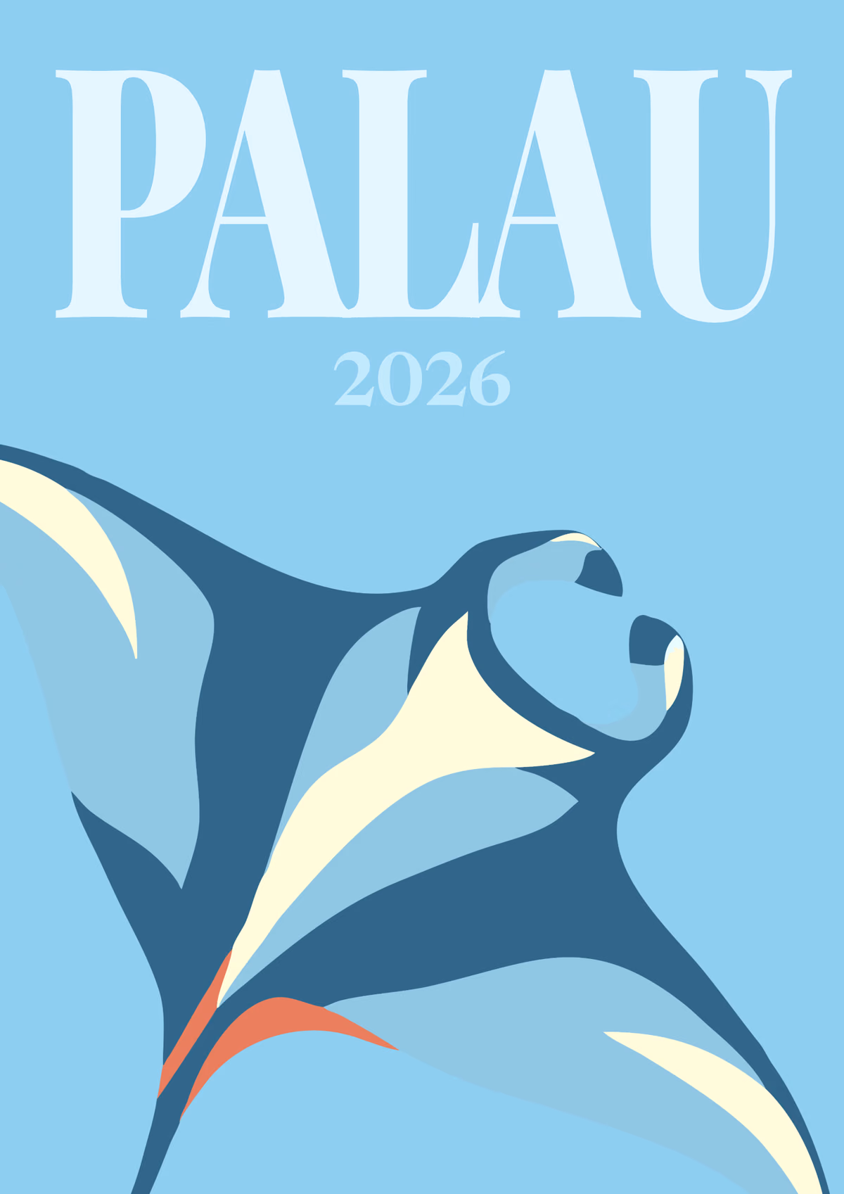 Palau illustrated travel photo book cover with a manta ray on pale blue
