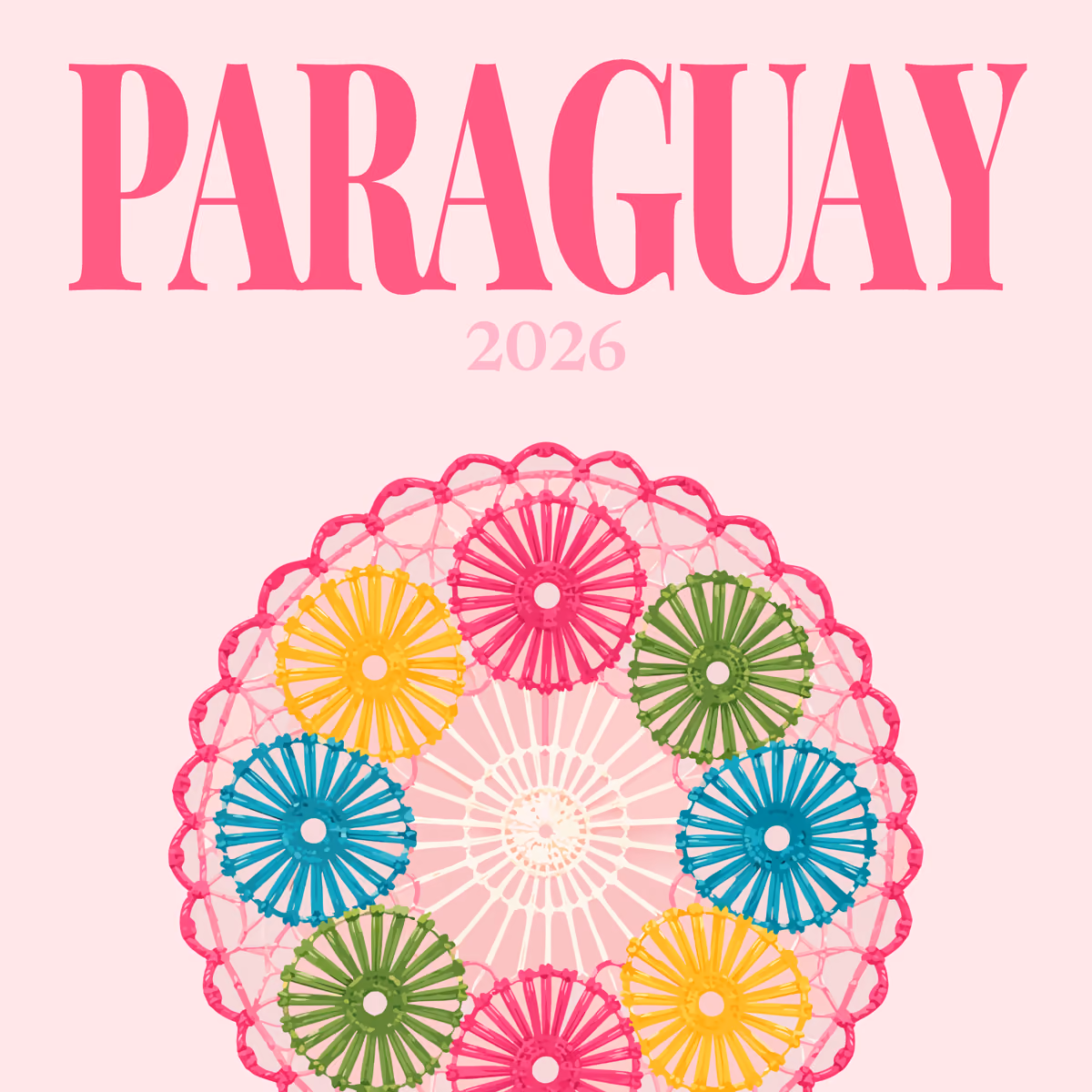 Paraguay illustrated square photo book cover with the ñandutí lace artwork
