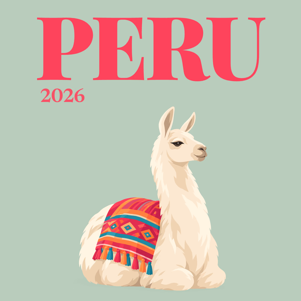 Peru illustrated square photo book cover with the Andean textile and llama artwork