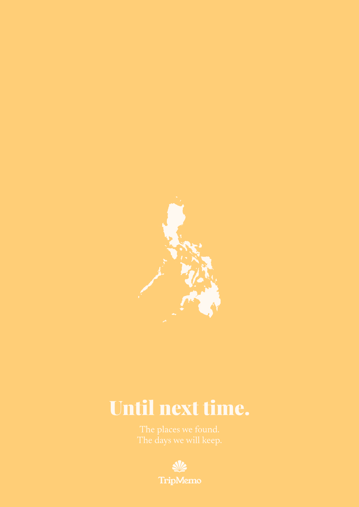 Back of the Philippines photo book: an outline of the Philippines above the words "Until next time." and the TripMemo mark