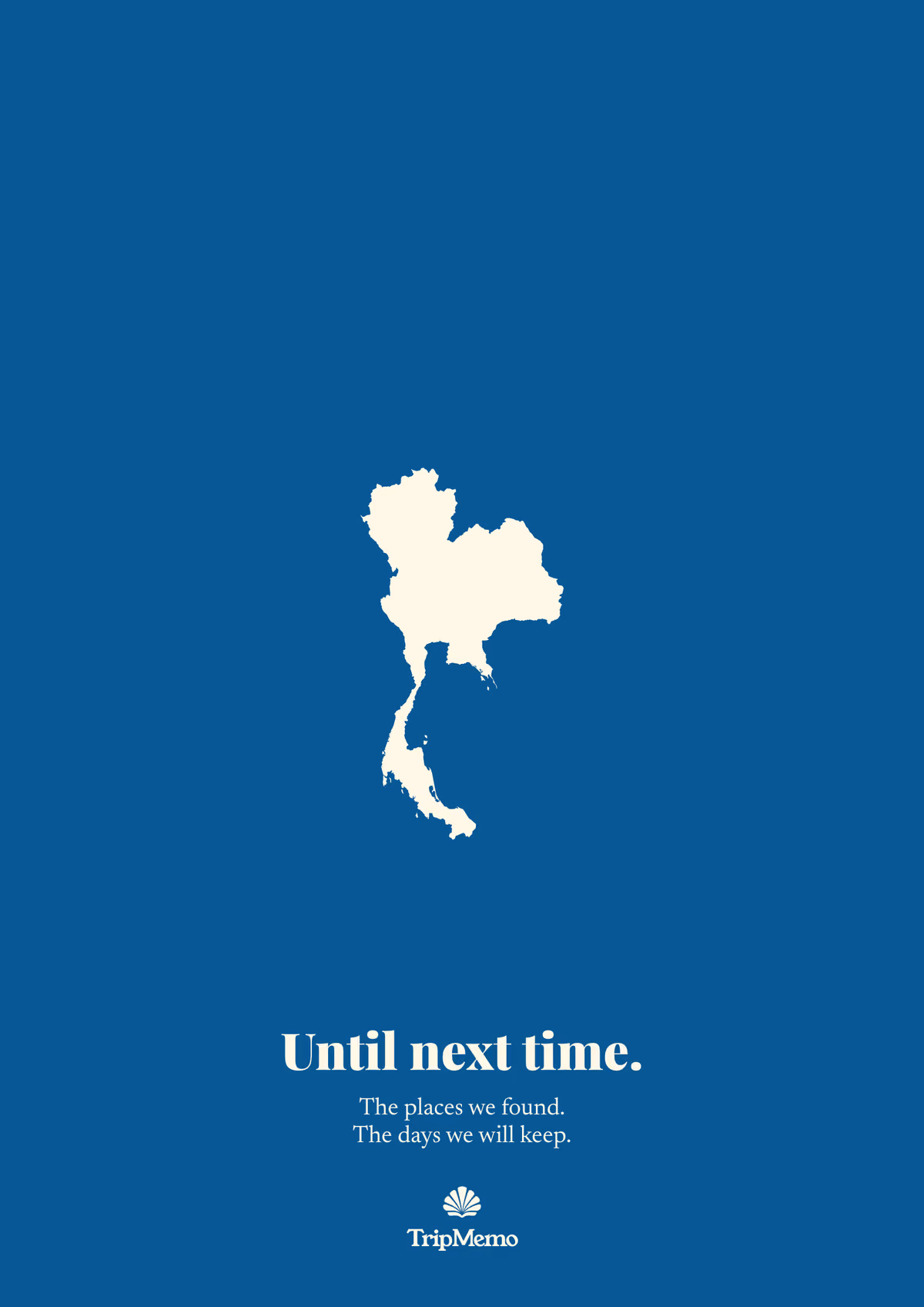 Back of the Phuket photo book: an outline of Thailand above the words "Until next time." and the TripMemo mark