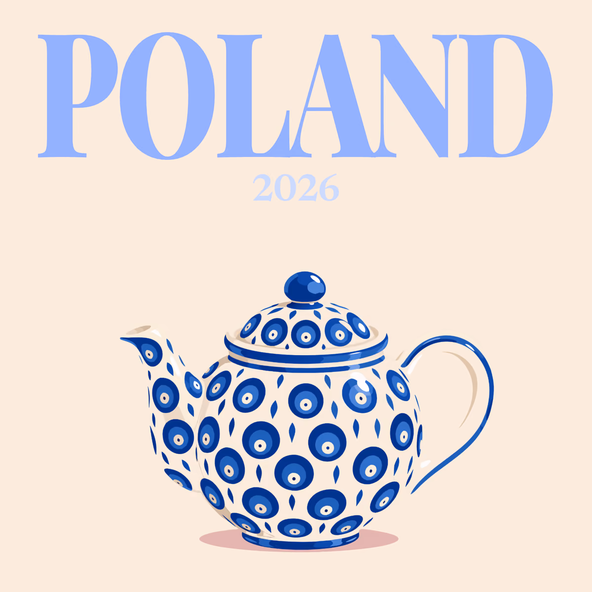 Poland illustrated square photo book cover with the Bolesławiec teapot artwork