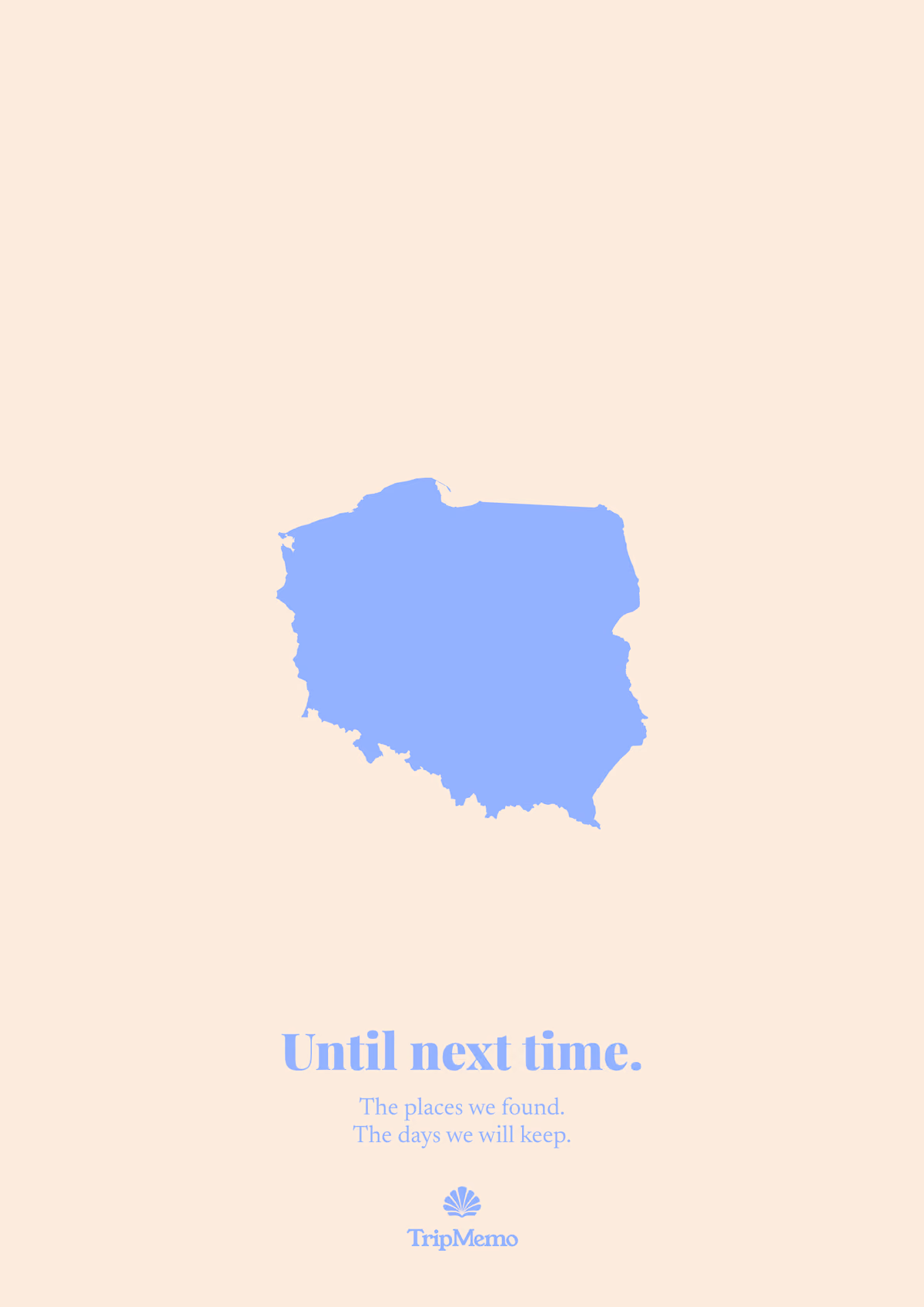 Back of the Poland photo book: an outline of Poland above the words "Until next time." and the TripMemo mark