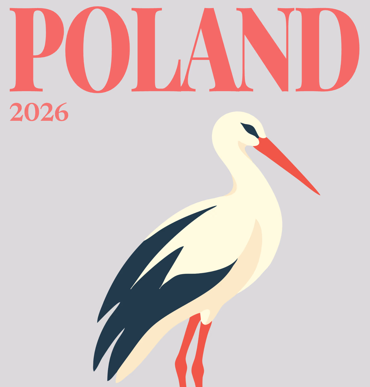 Poland illustrated square photo book cover with a white stork on grey