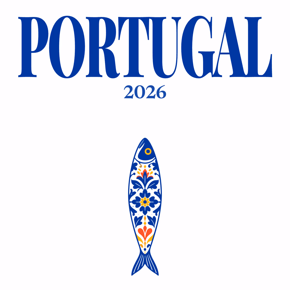 Portugal illustrated square photo book cover with the azulejo sardine artwork