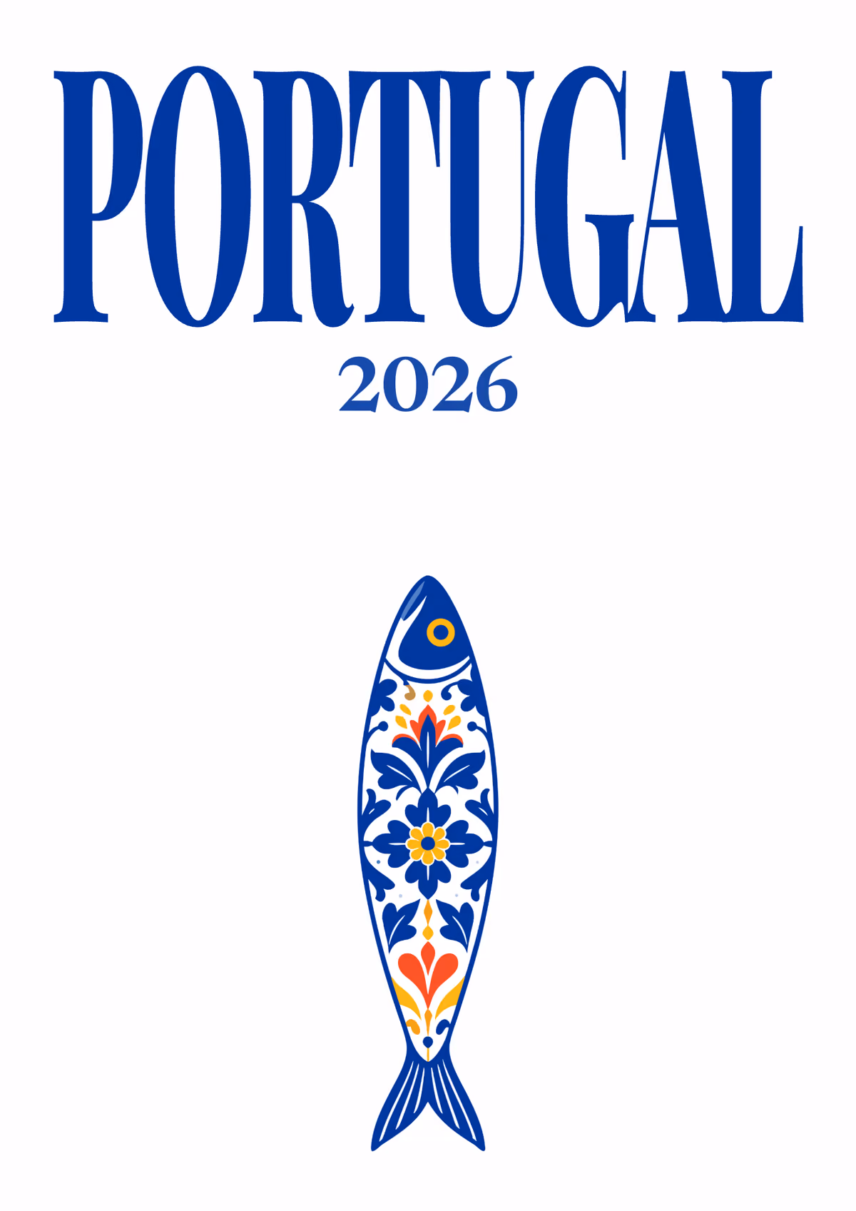Portugal illustrated travel photo book cover with the azulejo sardine artwork