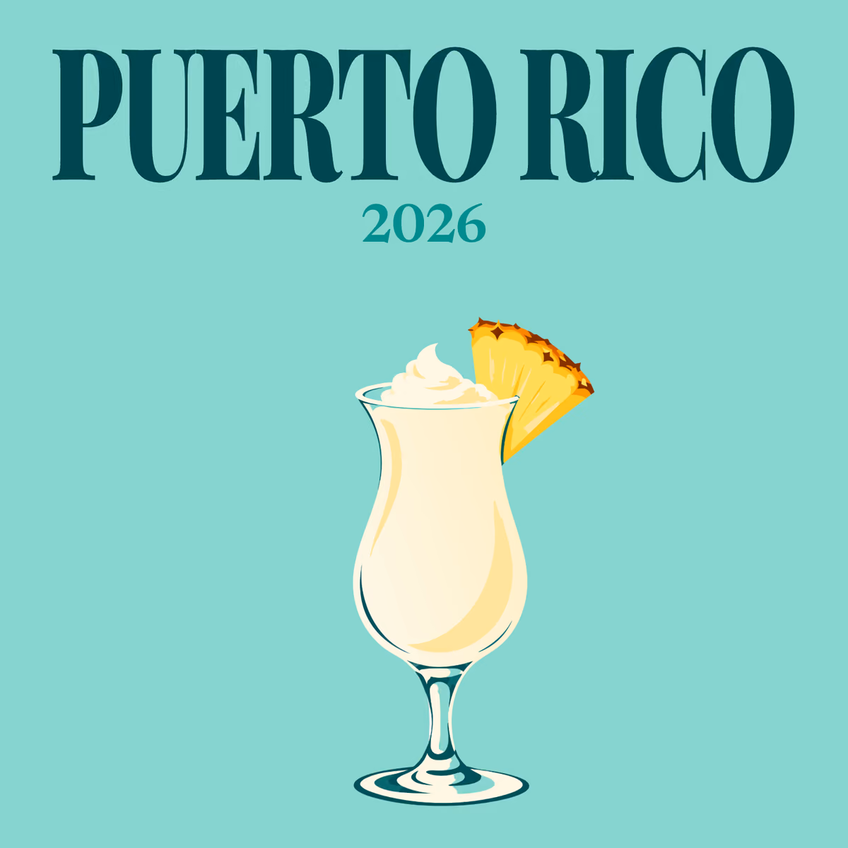Puerto Rico illustrated square photo book cover with the piña colada artwork