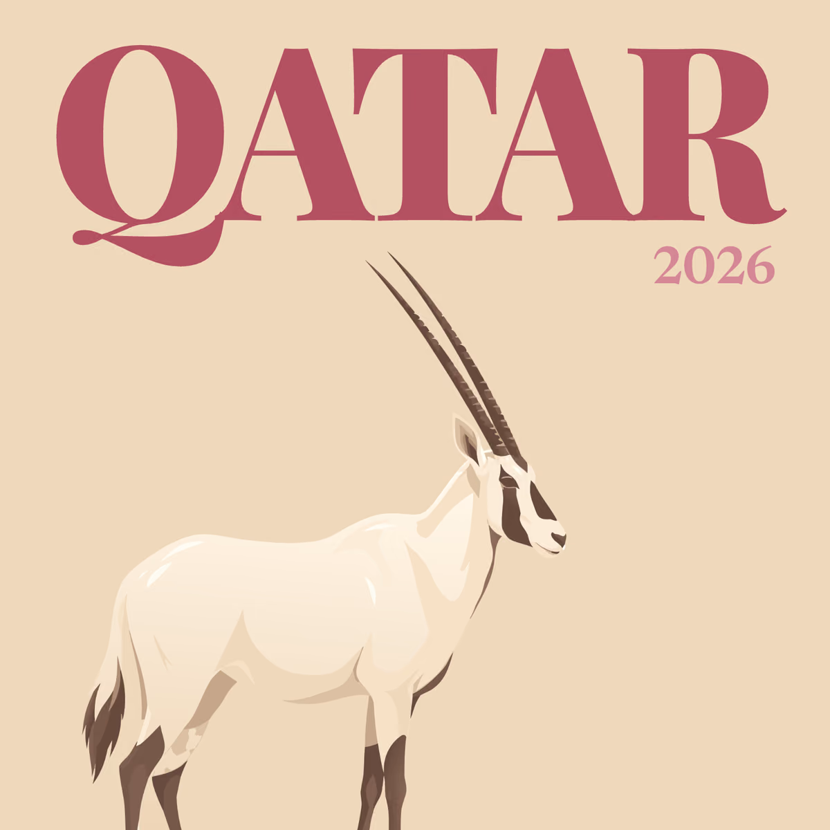 Qatar illustrated square photo book cover with the Arabian oryx artwork