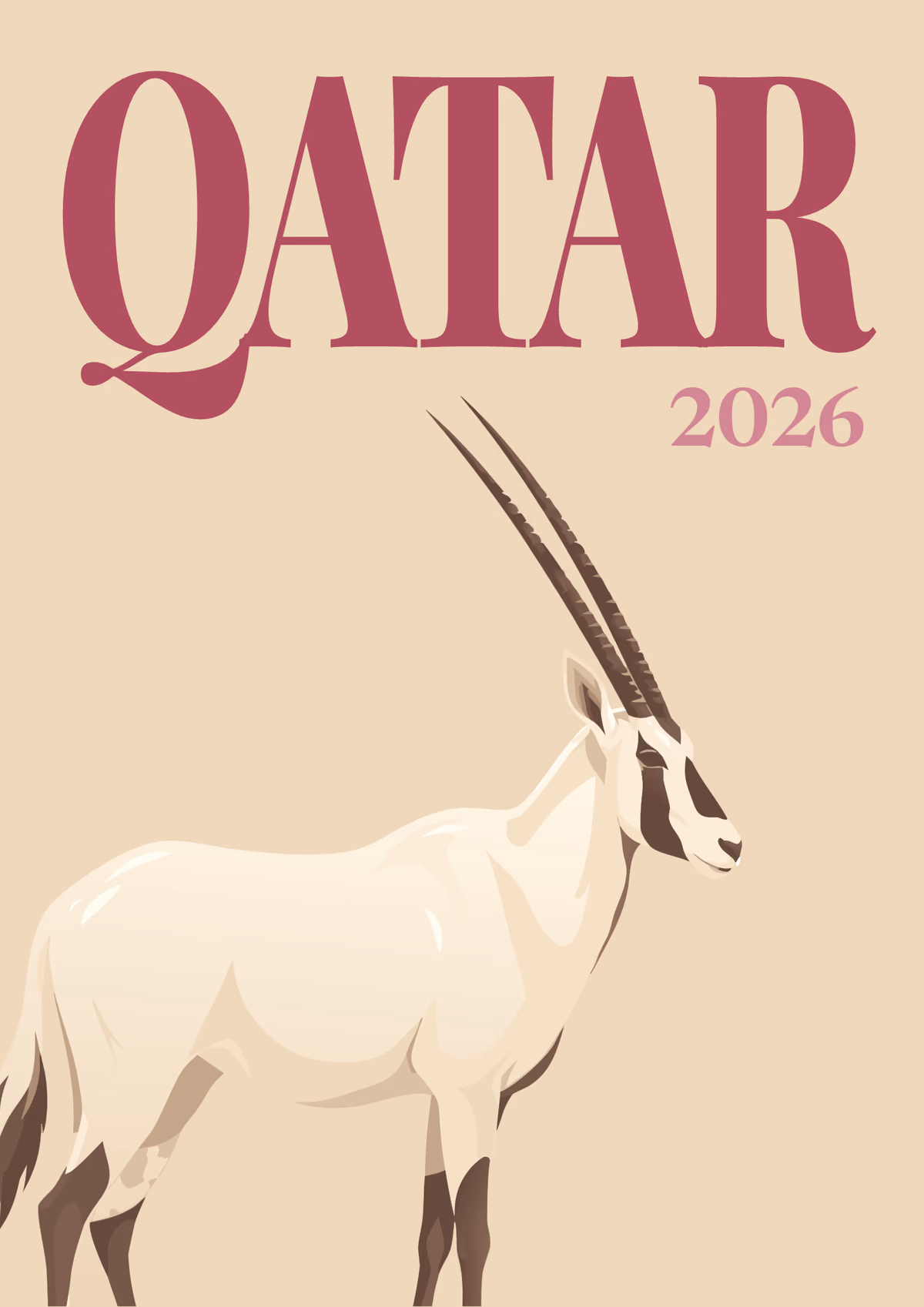 Qatar illustrated travel photo book cover with the Arabian oryx artwork