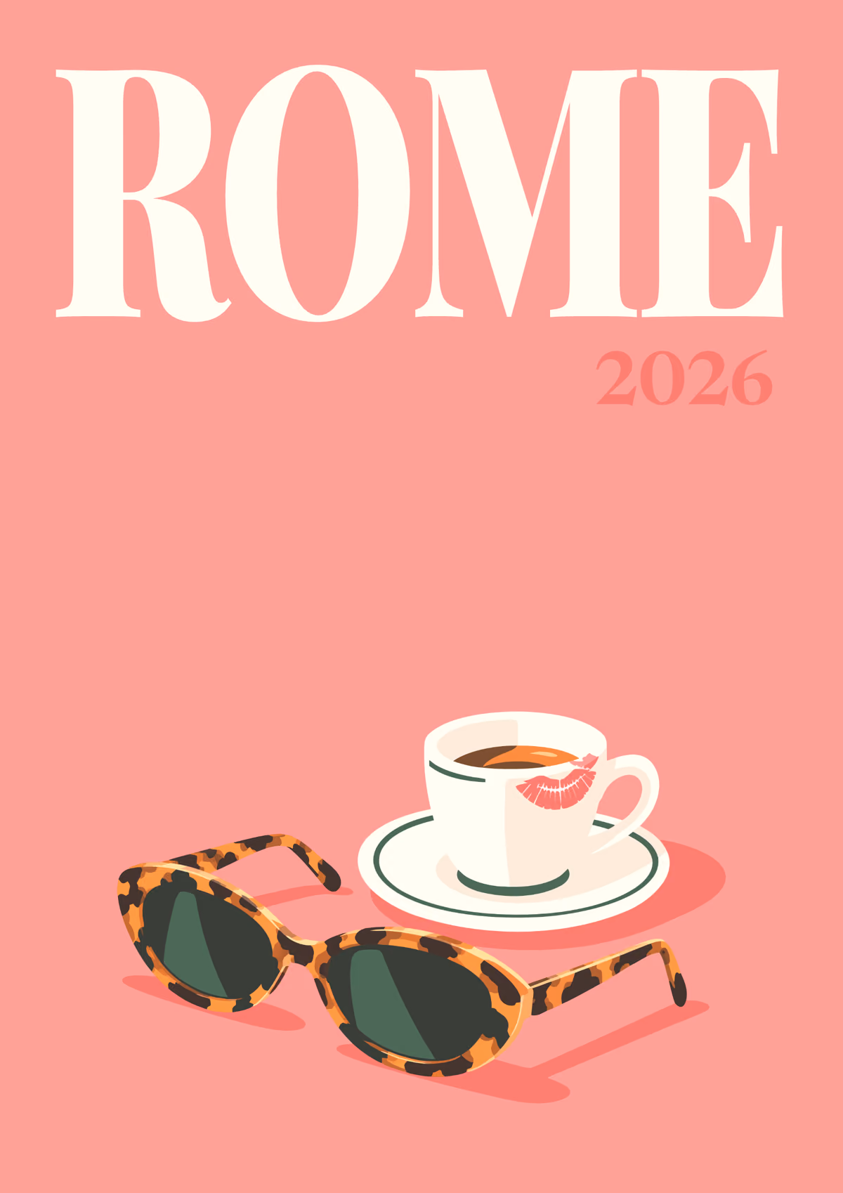 Rome illustrated travel photo book cover with the espresso and sunglasses artwork