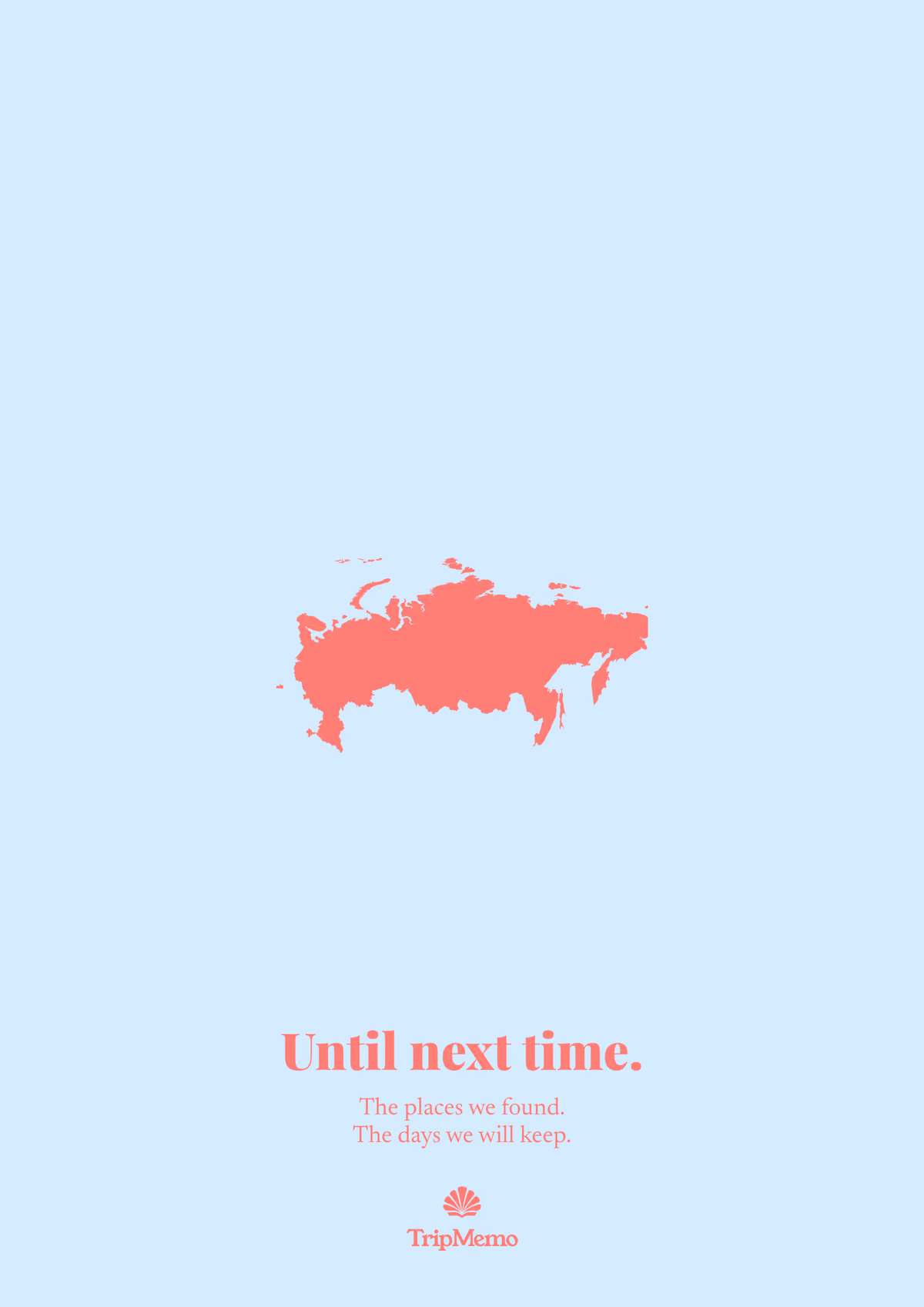 Back of the Russia photo book: an outline of Russia above the words "Until next time." and the TripMemo mark