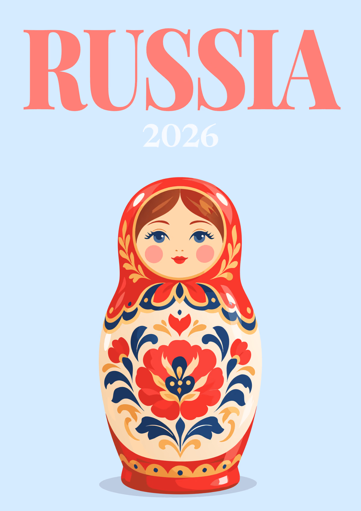Russia illustrated travel photo book cover with the matryoshka artwork