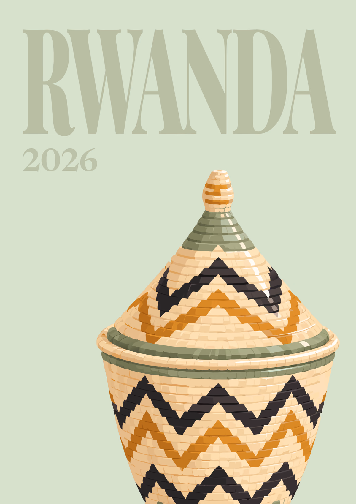 Rwanda illustrated travel photo book cover with the agaseke basket artwork