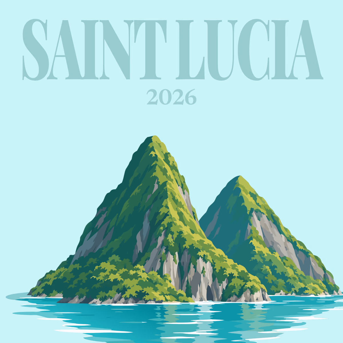 Saint Lucia illustrated square photo book cover with the Pitons artwork