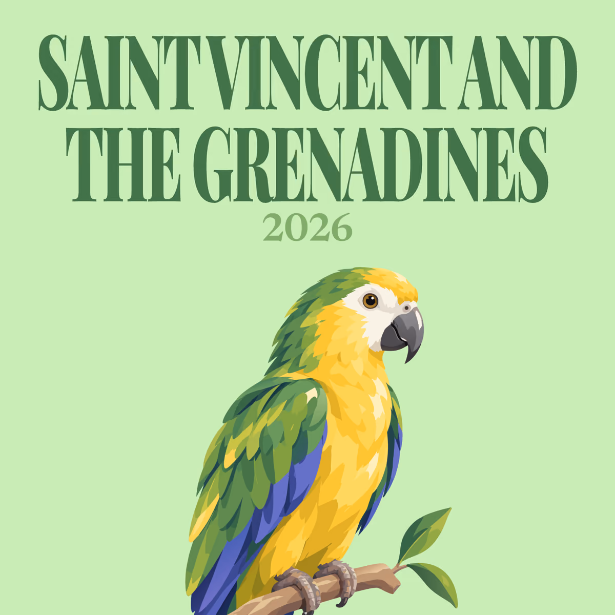 Saint Vincent and the Grenadines illustrated square photo book cover with the St Vincent parrot artwork