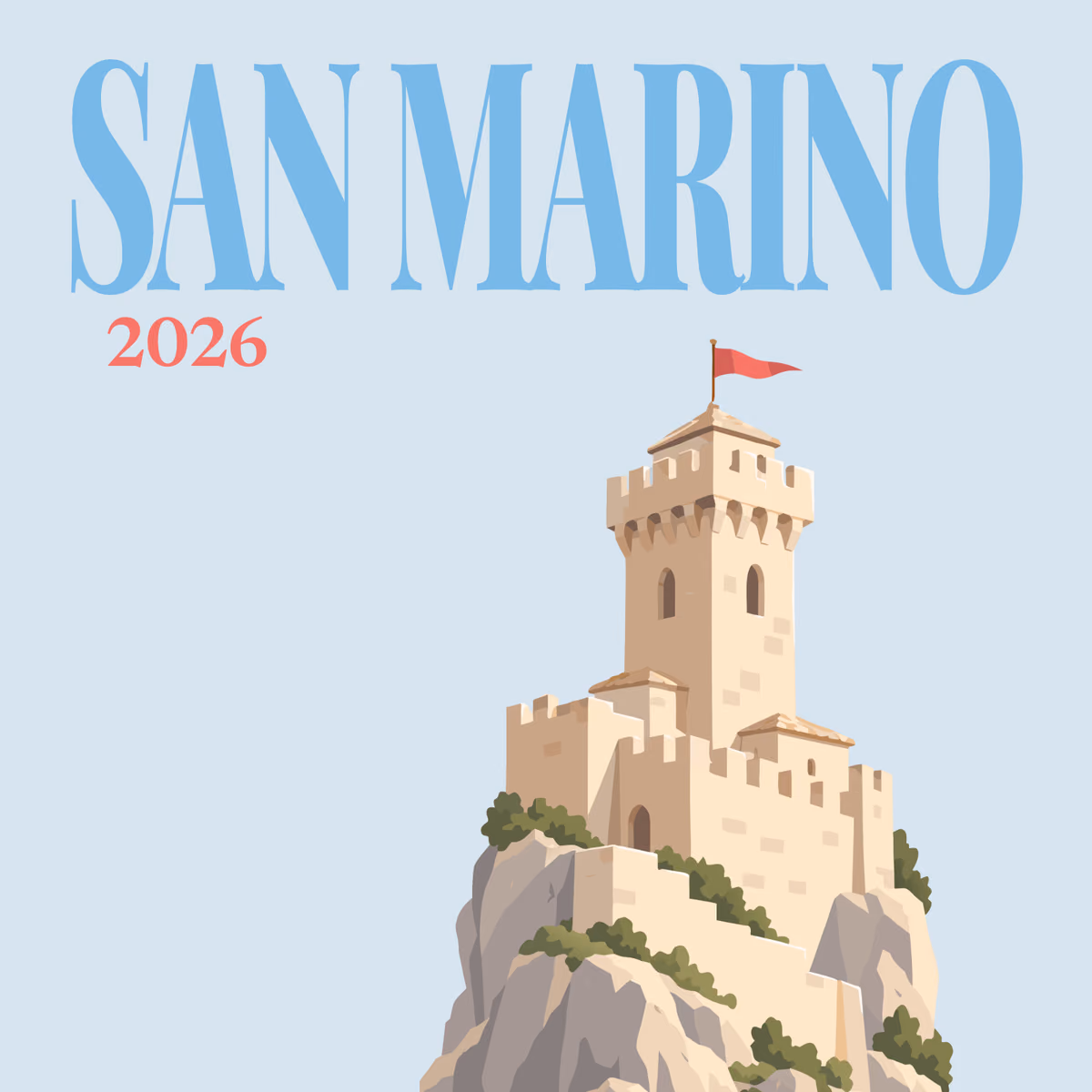 San Marino illustrated square photo book cover with the Guaita tower artwork