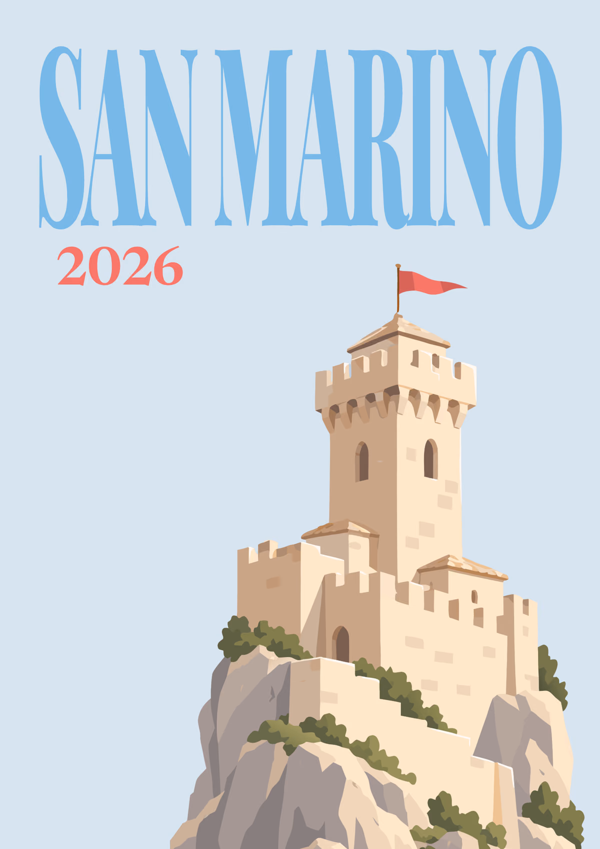 San Marino illustrated travel photo book cover with the Guaita tower artwork