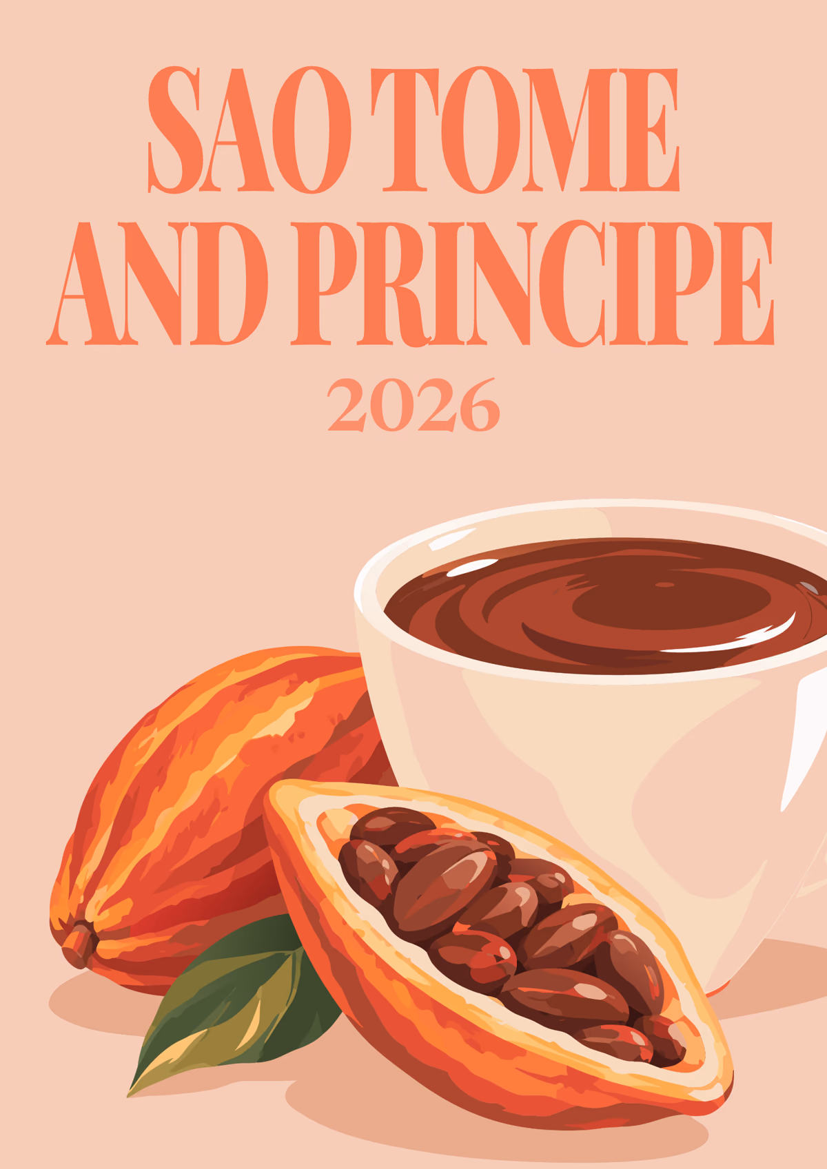 Sao Tome and Principe illustrated travel photo book cover with the hot chocolate artwork