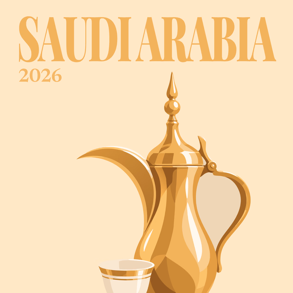 Saudi Arabia illustrated square photo book cover with the dallah coffee pot artwork