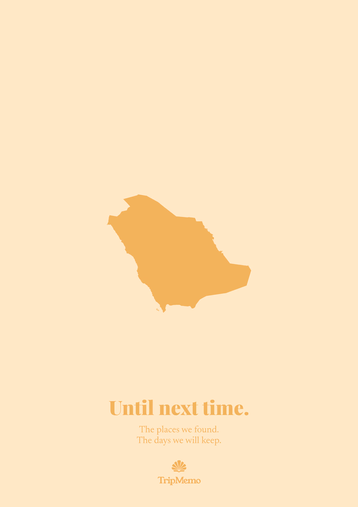 Back of the Saudi Arabia photo book: an outline of Saudi Arabia above the words "Until next time." and the TripMemo mark