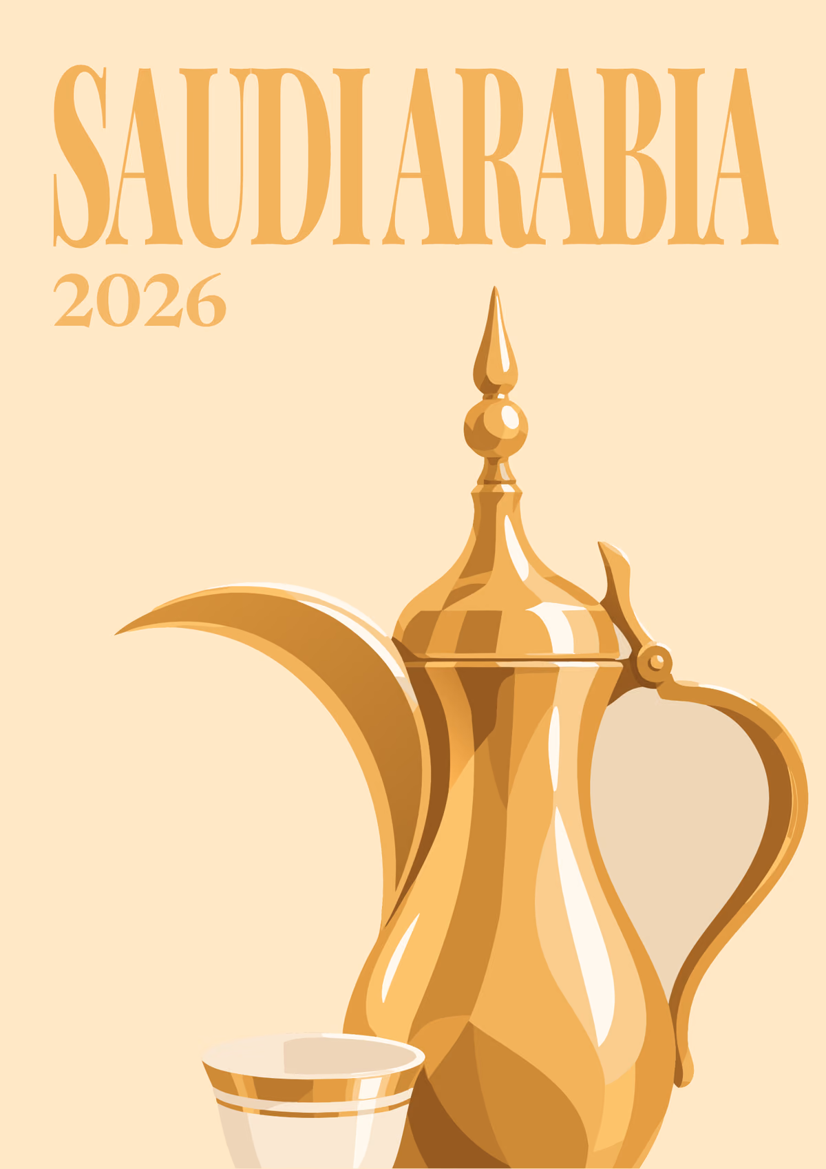 Saudi Arabia illustrated travel photo book cover with the dallah coffee pot artwork
