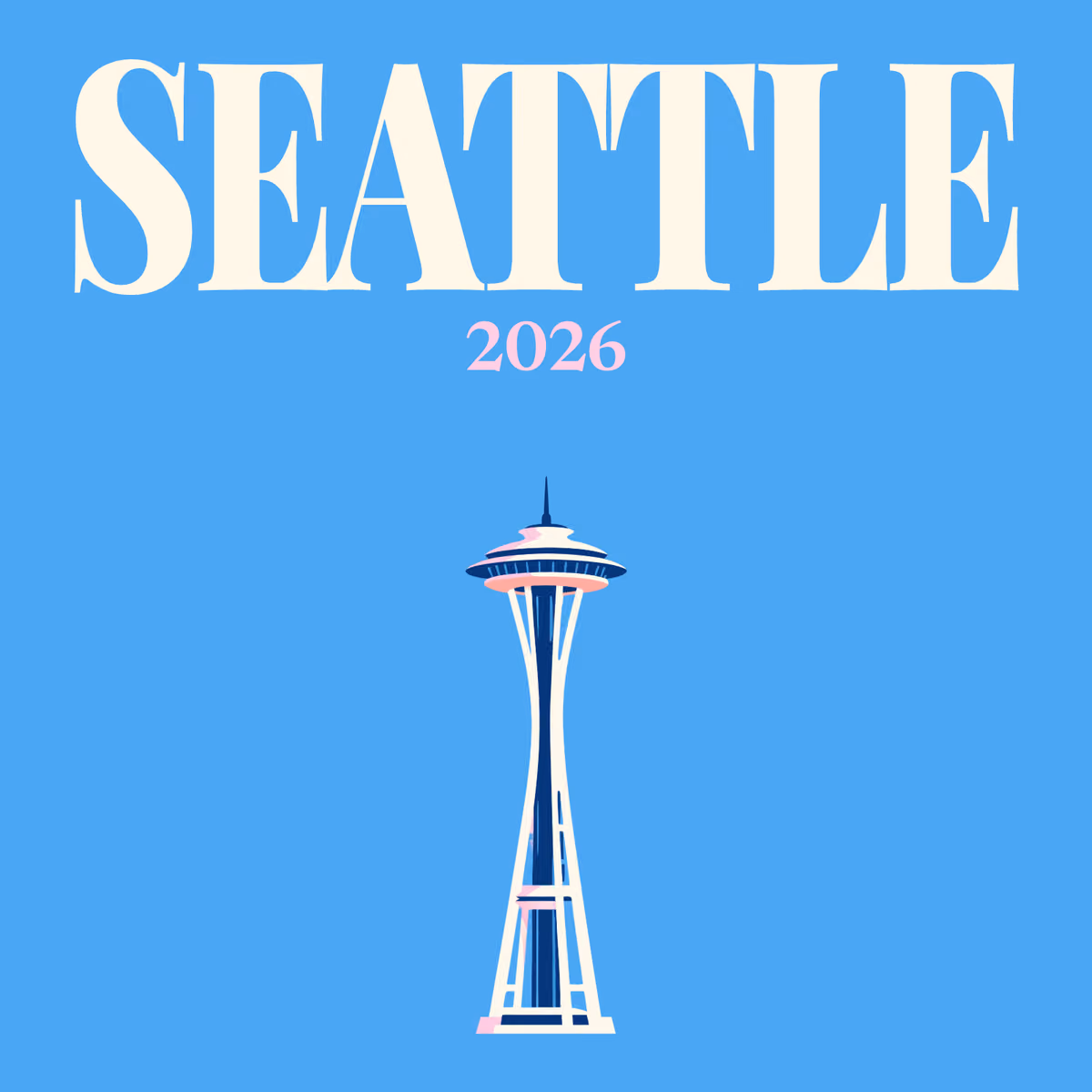 Seattle illustrated square photo book cover with the Space Needle artwork