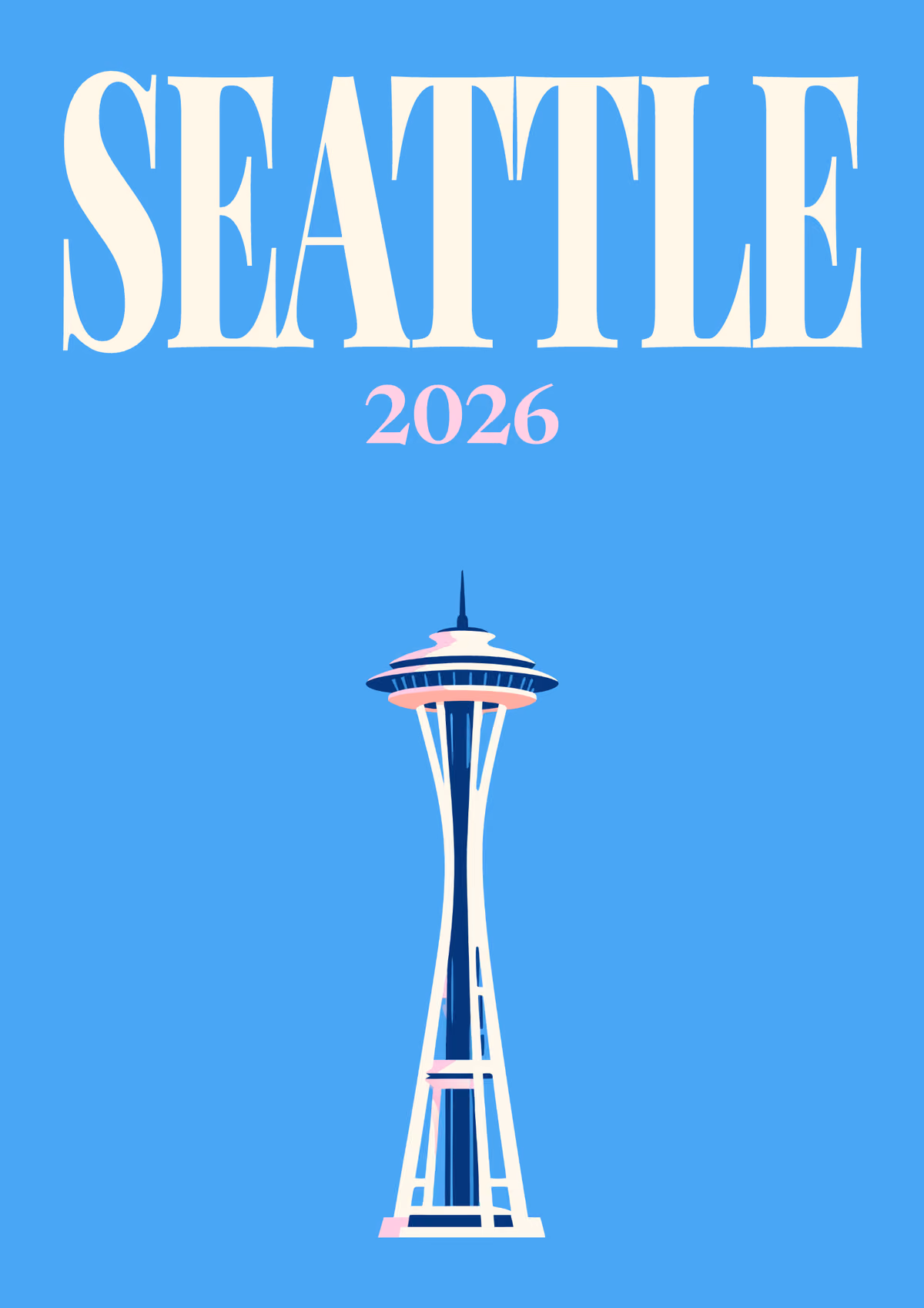Seattle illustrated travel photo book cover with the Space Needle artwork