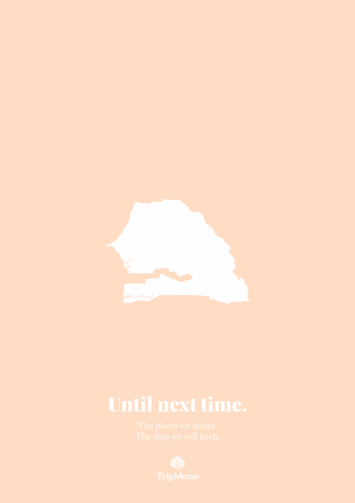 Back of the Senegal photo book: an outline of Senegal above the words "Until next time." and the TripMemo mark