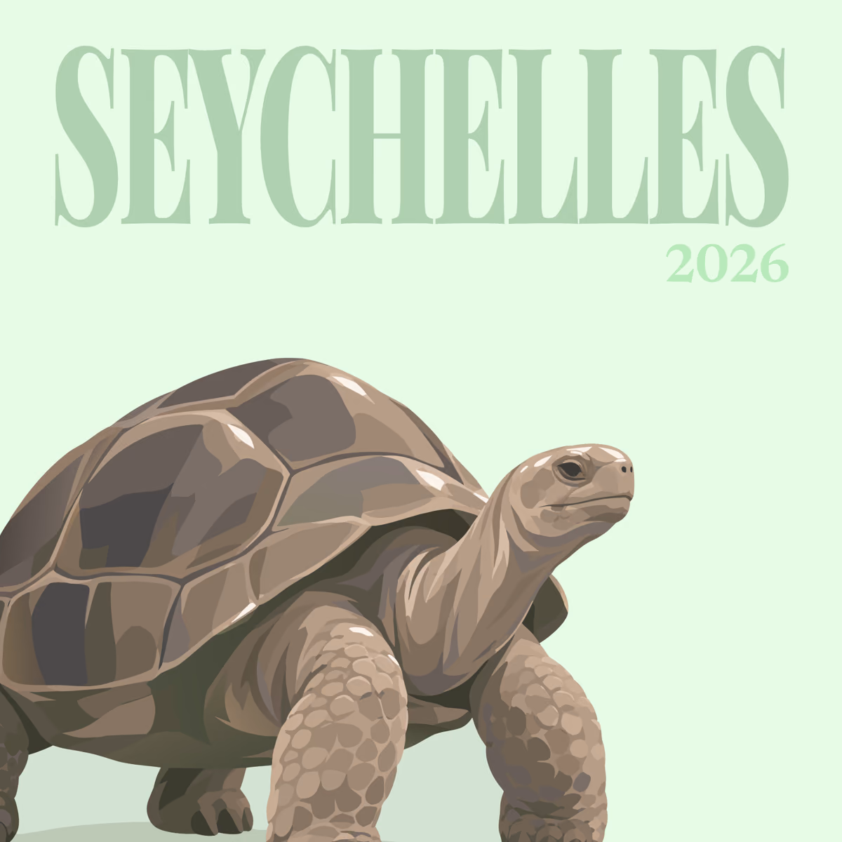 Seychelles illustrated square photo book cover with the Aldabra giant tortoise artwork
