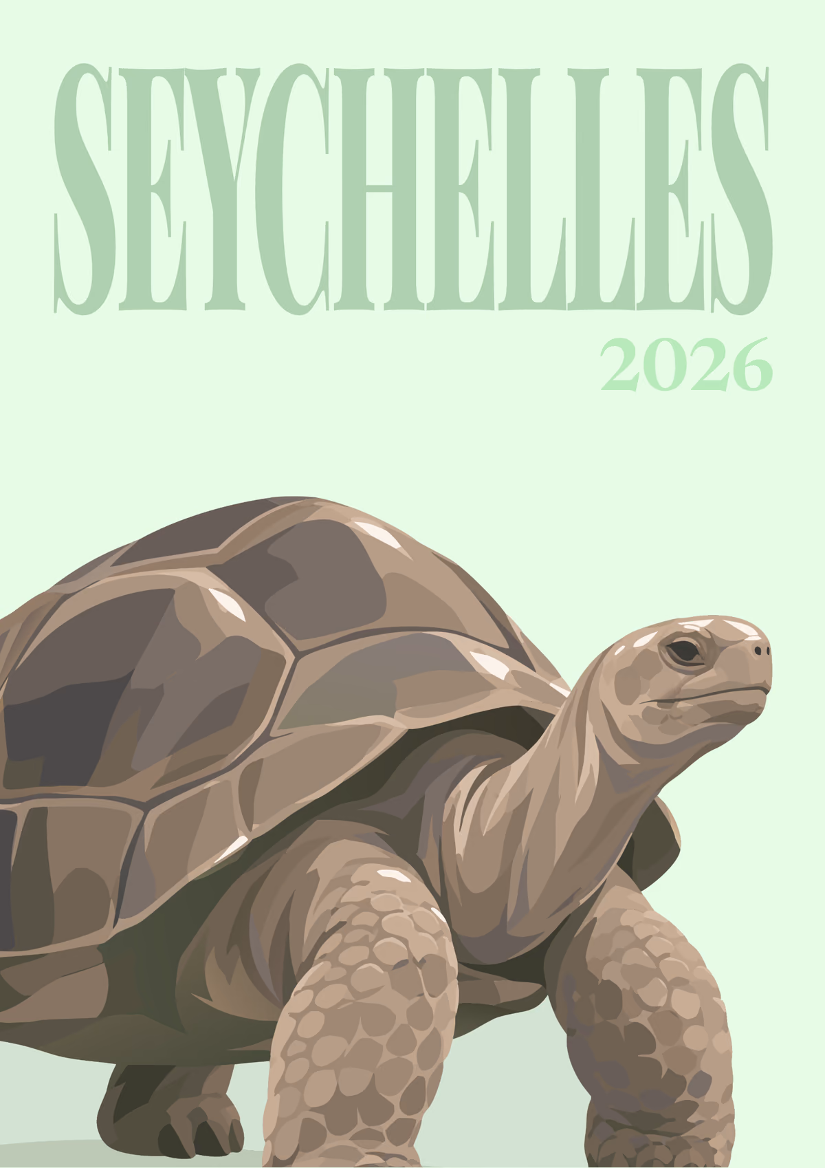 Seychelles illustrated travel photo book cover with the Aldabra giant tortoise artwork
