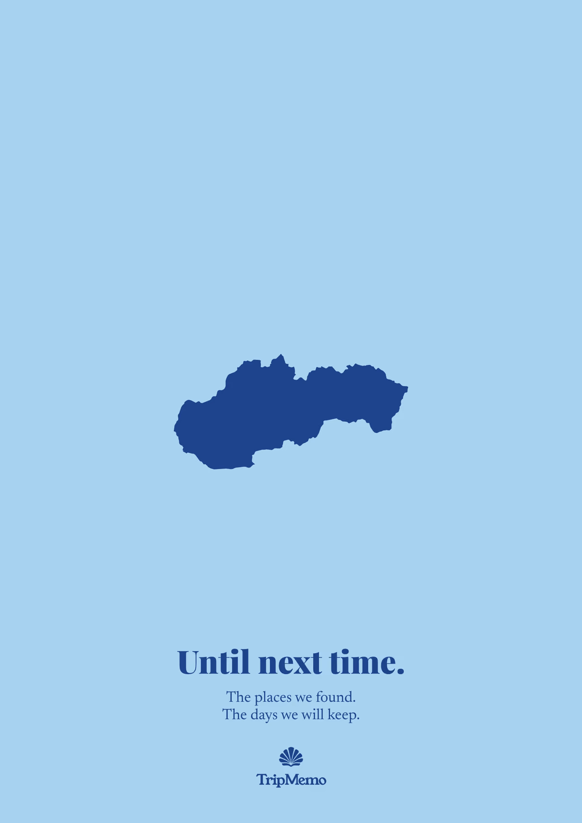 Back of the Slovakia photo book: an outline of Slovakia above the words "Until next time." and the TripMemo mark