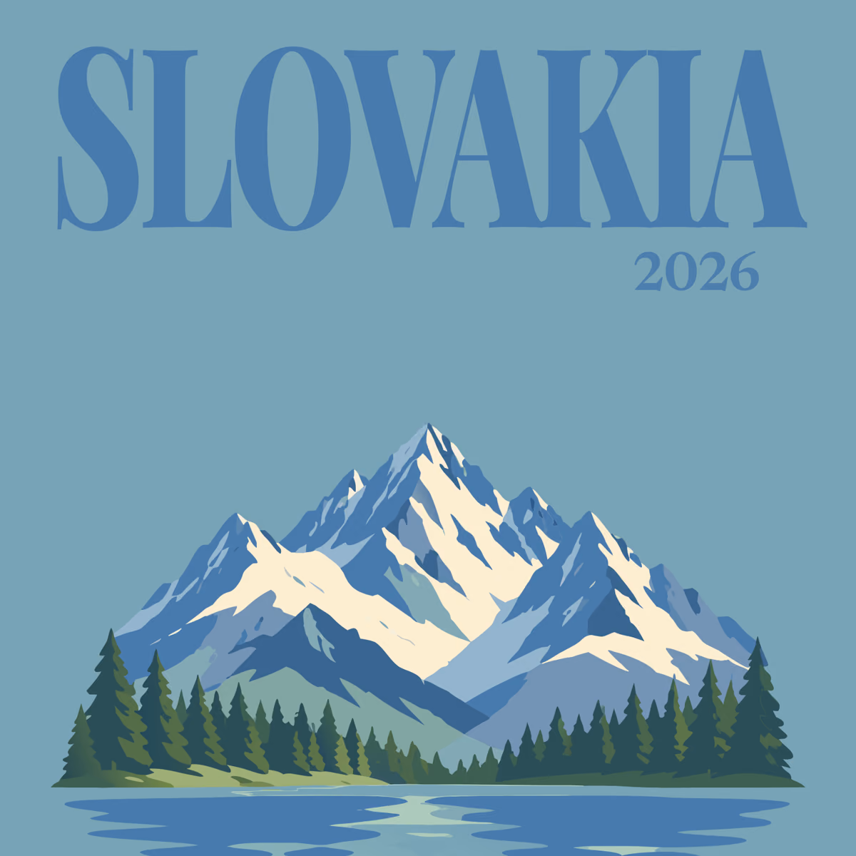 Slovakia illustrated square photo book cover with the Tatra lake artwork
