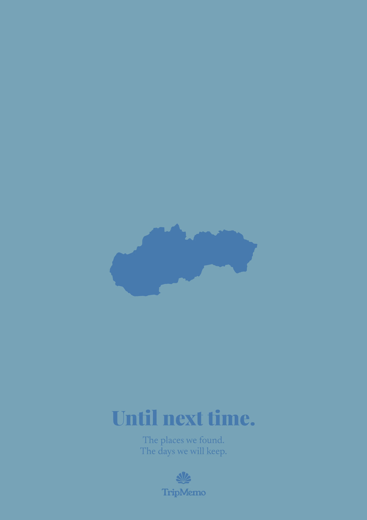 Back of the Slovakia photo book: an outline of Slovakia above the words "Until next time." and the TripMemo mark