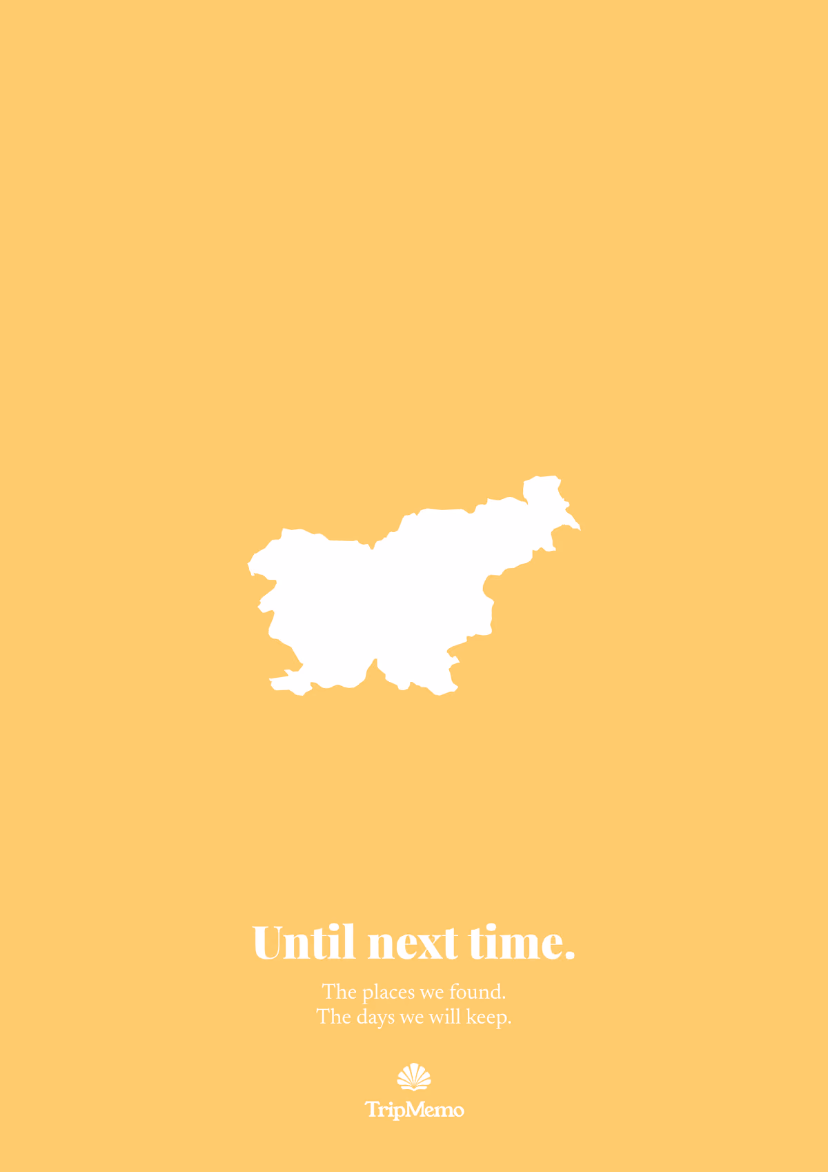 Back of the Slovenia photo book: an outline of Slovenia above the words "Until next time." and the TripMemo mark
