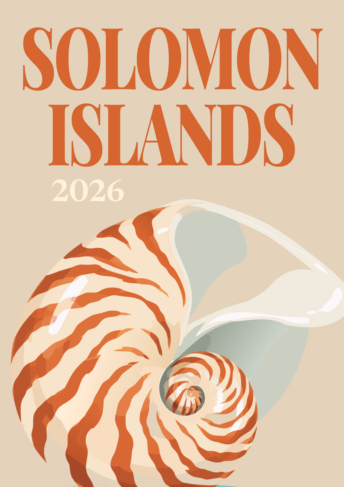 Solomon Islands illustrated travel photo book cover with the nautilus shell artwork