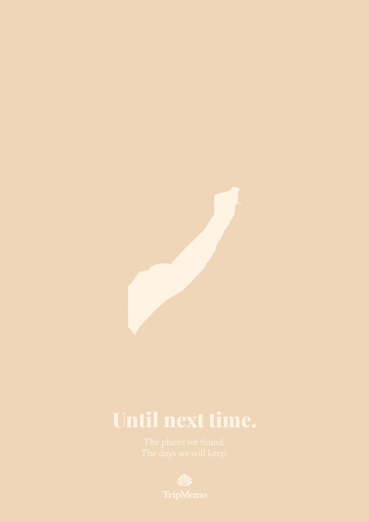 Back of the Somalia photo book: an outline of Somalia above the words "Until next time." and the TripMemo mark
