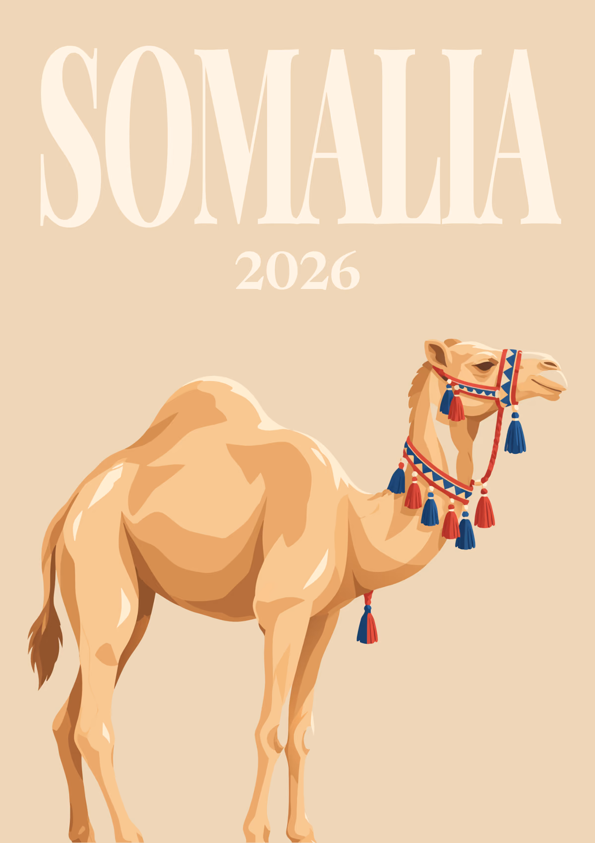 Somalia illustrated travel photo book cover with the camel artwork