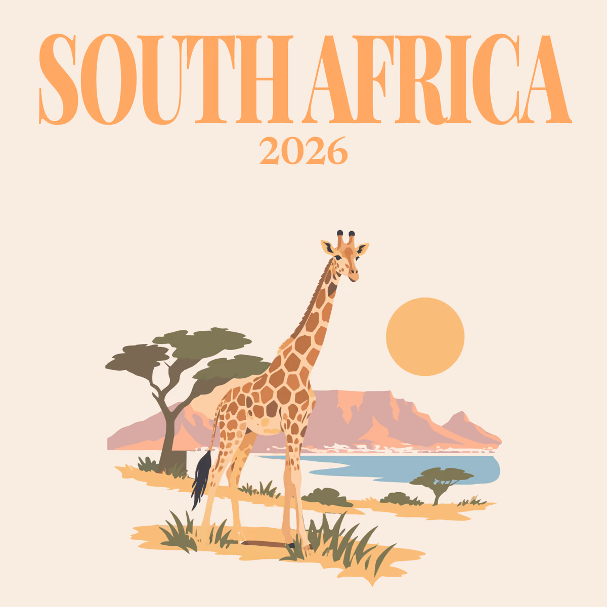 South Africa illustrated square photo book cover with the giraffe and Table Mountain artwork