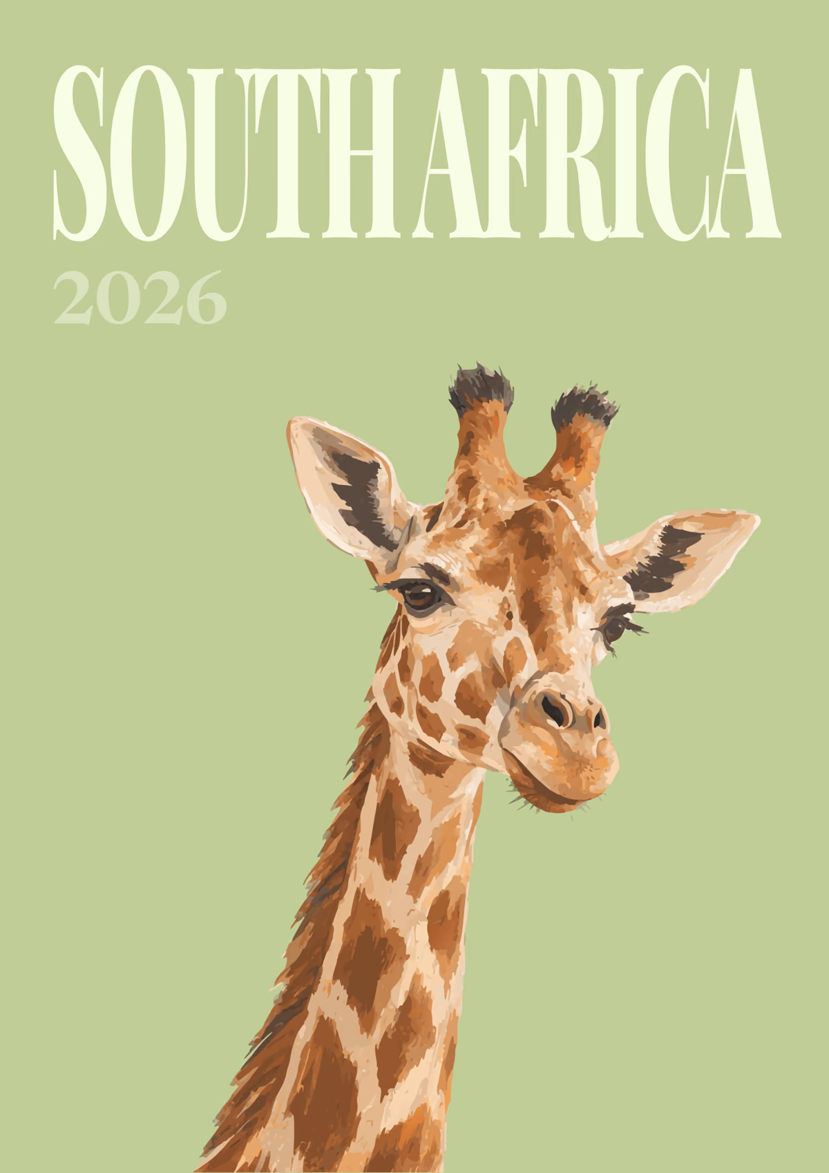 South Africa illustrated travel photo book cover with the giraffe portrait artwork