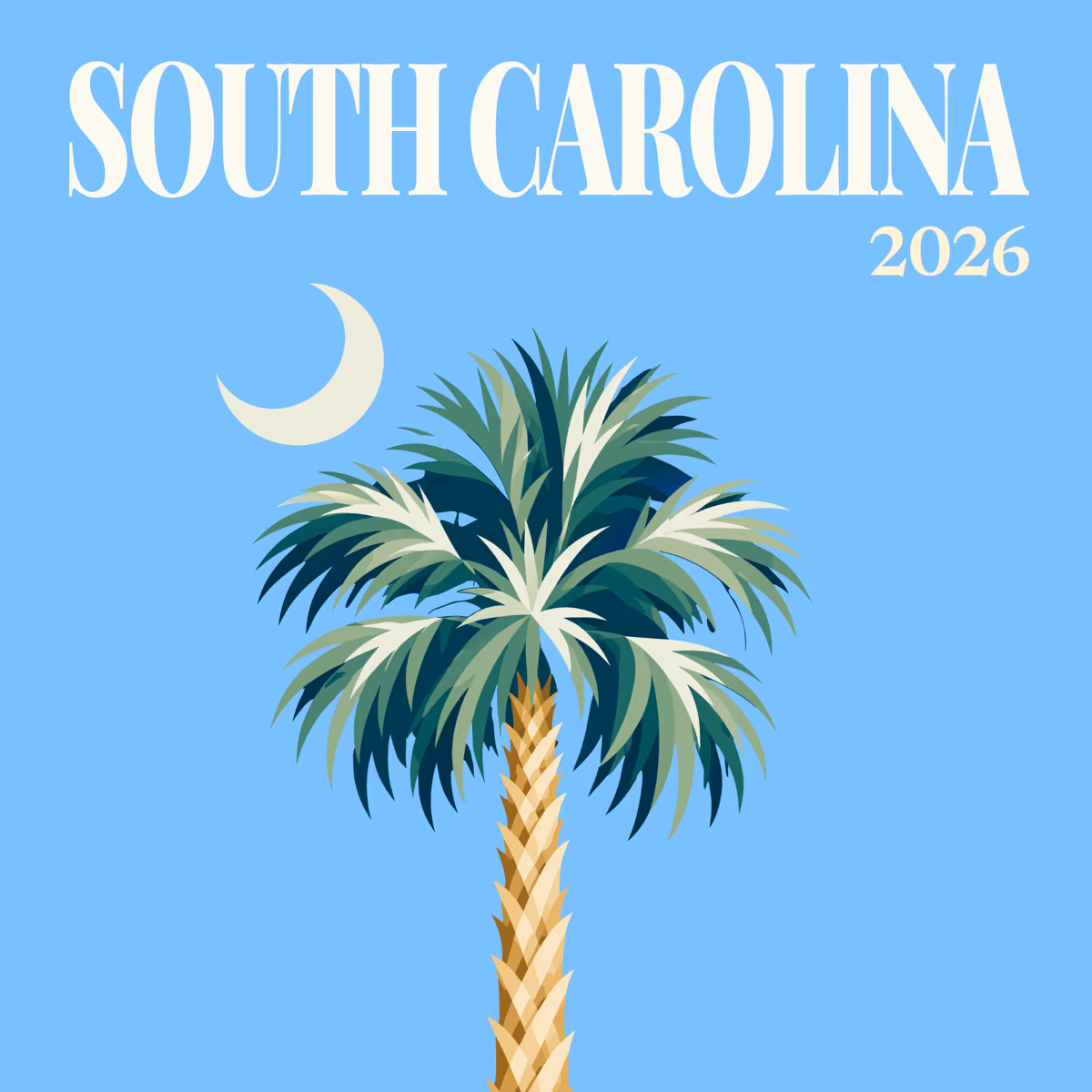 South Carolina illustrated square photo book cover with the palmetto and moon artwork