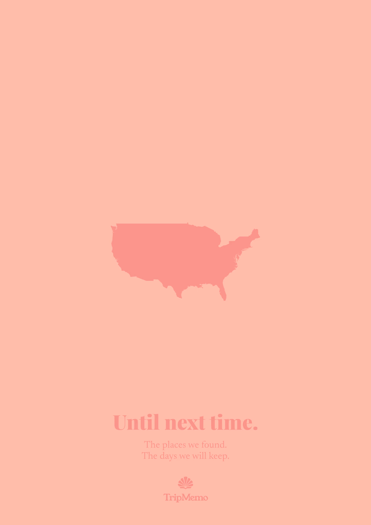 Back of the South Carolina photo book: an outline of the United States above the words "Until next time." and the TripMemo mark