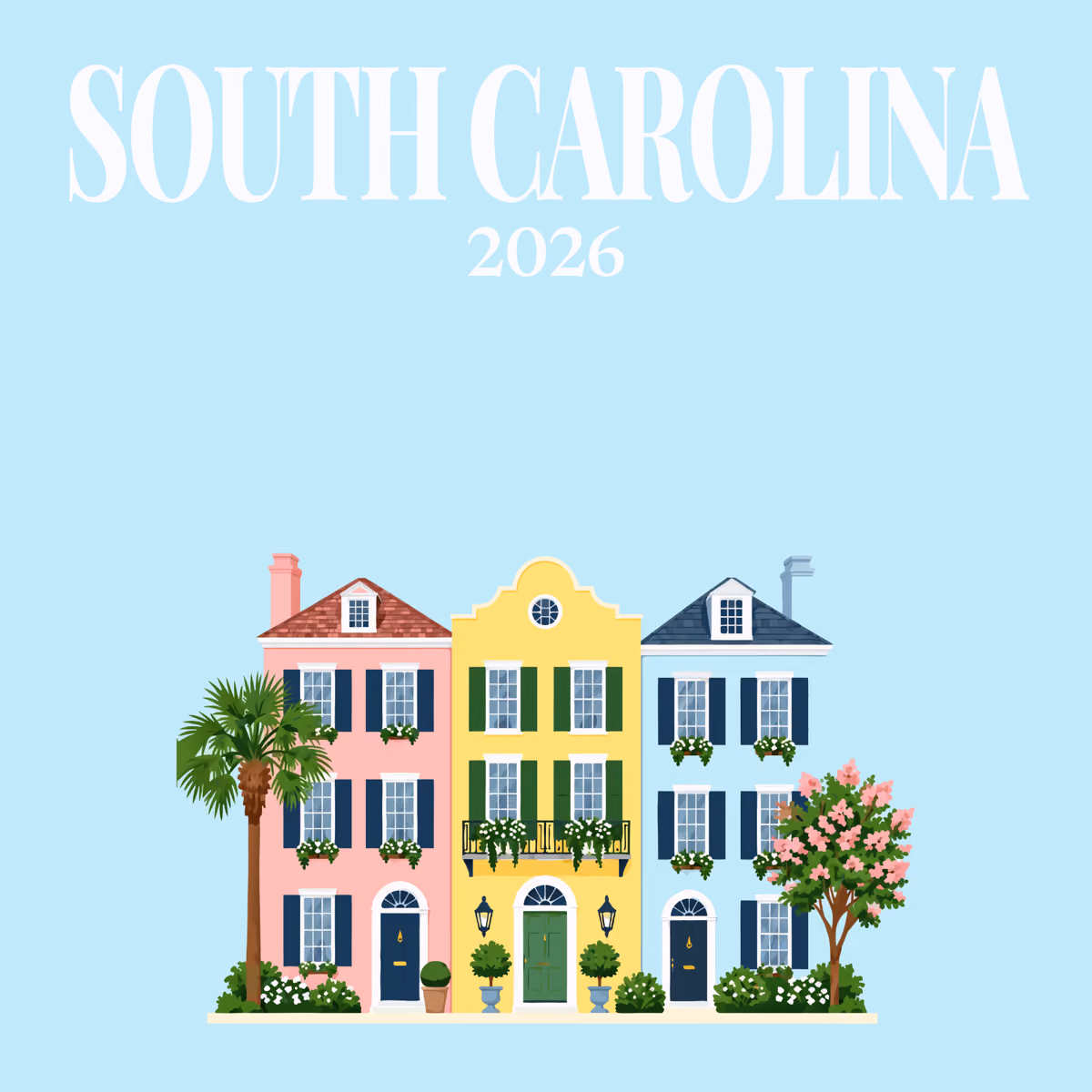 South Carolina illustrated square photo book cover with the Rainbow Row artwork