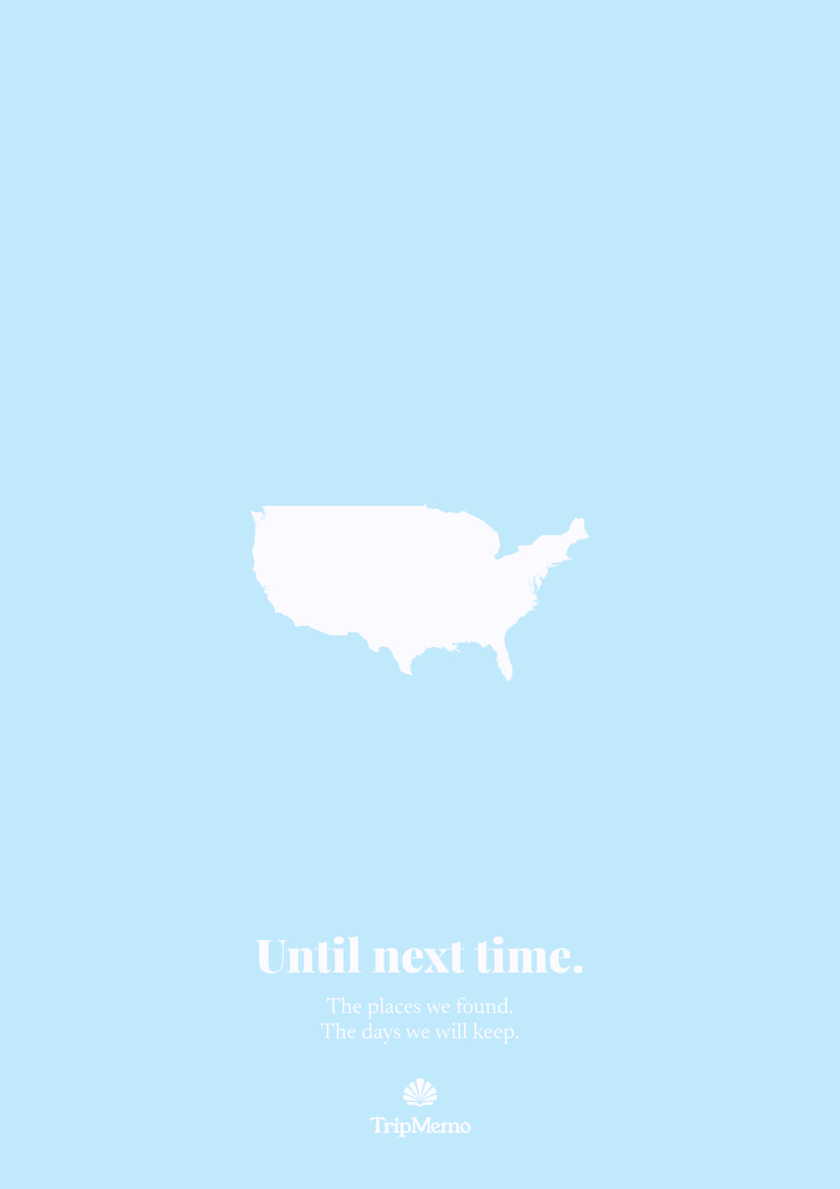 Back of the South Carolina photo book: an outline of the United States above the words "Until next time." and the TripMemo mark