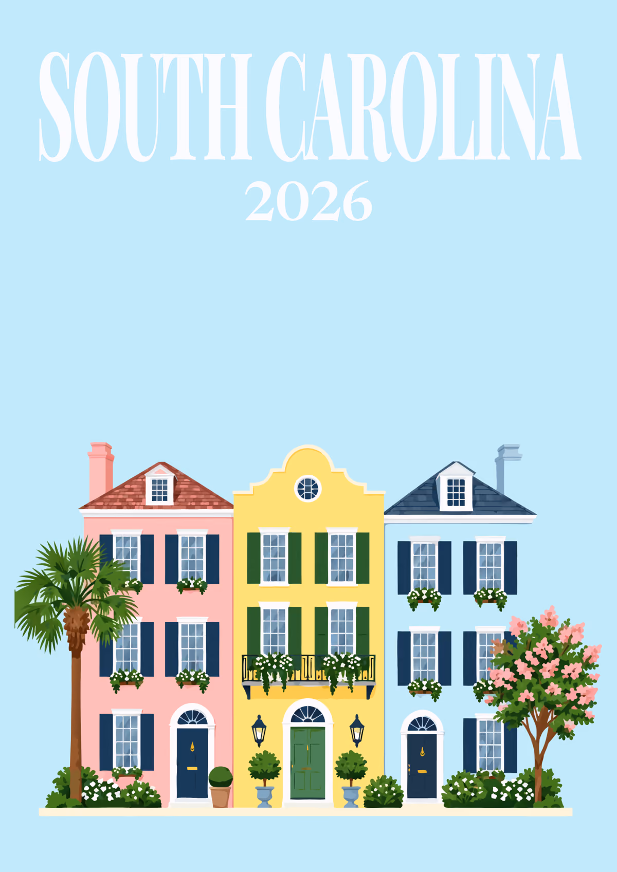 South Carolina illustrated travel photo book cover with the Rainbow Row artwork