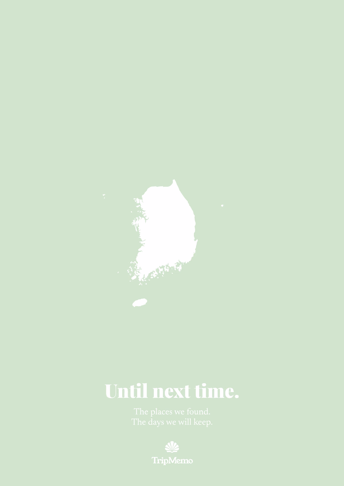 Back of the South Korea photo book: an outline of South Korea above the words "Until next time." and the TripMemo mark